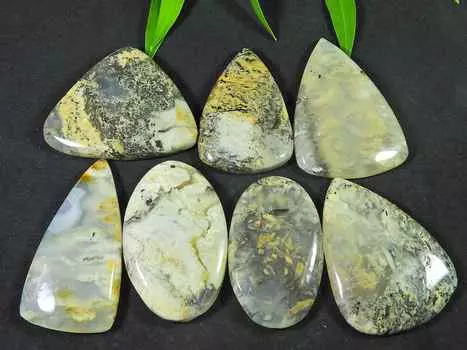 7Pcs Natural Tiger Dendritic Agate Pear Cabochon loose Gemstone Lot 37-40MM RQ-2187