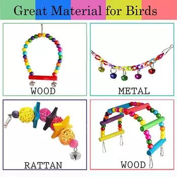 7pcs Pack Wood Parrot Toys Bird Toy Cage Bird Accessories Swing Suspension Bridge Ball Cage Bells Pet Supplies Set