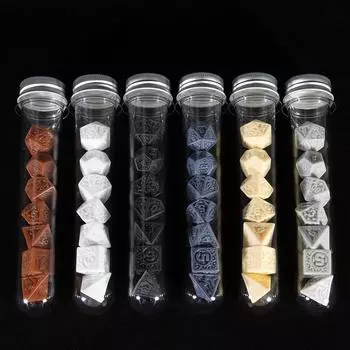 7pcs Polyhedral Dice Set with Tube Textures Pattern Dice Roll Playing Game for Entertainment/Party Game/Education/Gift белый