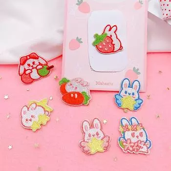 7PCS Self-adhesive Clothing Patch Cartoon Clothes Appliques Bunny Embroidered Patch Sewing 7pcs