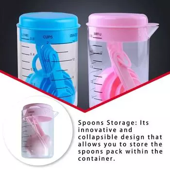7PCS/Set Plastic Measuring Cups with Spoons Measure Kitchen Utensil Cooking Scoops Sugar Cake Baking Scales Spoon JJ14807 синий