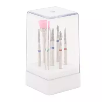 7pcs Tungsten Carbide Nail Bits Manicure Grinding Nail Drill Bits Set with Cleaning Brush Bit Transp