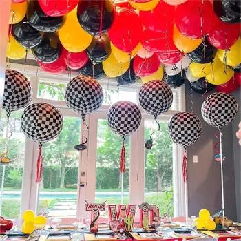 7шт черно-белый клетчатый шар 18-дюймовый автомобильный тематический воздушный шар фольгированный воздушный шар гоночный автомобиль клетчатый воздушный шар для гоночной вечеринки воздушные шары с клетчатым флагом