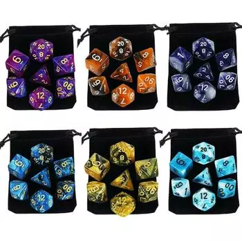7шт игральные кости с мешком DnD d4,d6,d8,d10,d%,d12,d20 многогранные детали настольной игры RPG