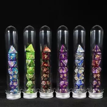 7шт разноцветных многогранных кубиков с трубкой для настольной игры DND TRPG RPG Cthulhu COC Running Team DND Dice Set