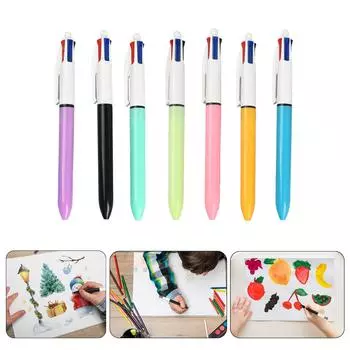 7шт разноцветных ручек 4-цветная ручка-в-1 выдвижная шариковая ручка 1,0 мм зеленая синяя краснота черная для офиса школы