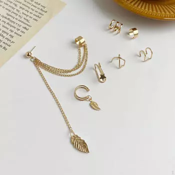 7шт серьги-клипсы для ушей подвески богемный декор творческий сплав легкий для женщин цепочка с кисточками золотой