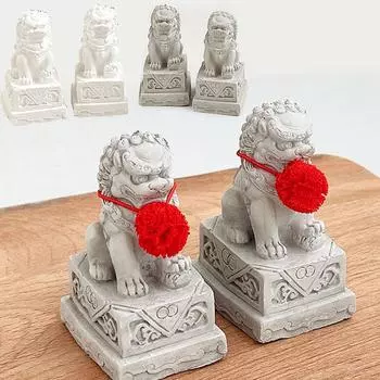 7см Каменный Лев Цемент Настольное Украшение Сторож Маленькое Украшение Льва 1pcs (without bouquet) белый