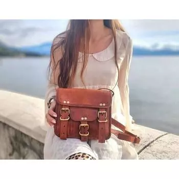 7X9 Коза 90-х годов Кожаная винтажная коричневая сумка через плечо Портфель ручной работы 7 X 9 IN коричневый