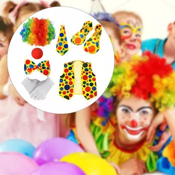 7x Clown Costume Set for Adults Prop Costumes Stage Performance