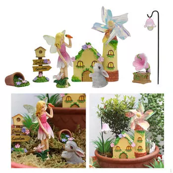 7x миниатюрные статуэтки, статуи из смолы, клумба, настольная фигурка, цветочный горшок, сказочные садовые аксессуары