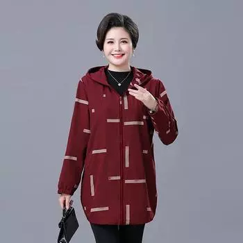 7XL Plus Size Mother Jacket Весна и осень Повседневная свободная ветровка с капюшоном 7XL красный