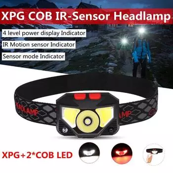 80000 лм, 6 режимов, мощный налобный фонарь, светодиодный датчик фар, встроенный аккумулятор, перезаряжаемый, водонепроницаемый чёрный