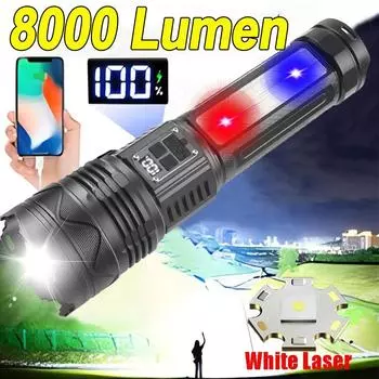 8000LM Высокомощный светодиодный фонарик USB перезаряжаемый фонарик дальнего действия ручной фонарь для кемпинга на открытом воздухе с внешним аккумулятором 3000mAh