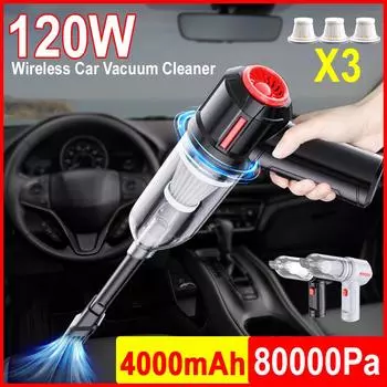 80000pa беспроводной удобный автомобильный пылесос 3 в 1 ручной вакуумный насос для дома и офиса с пылесосом 120 Вт мини WhiteA