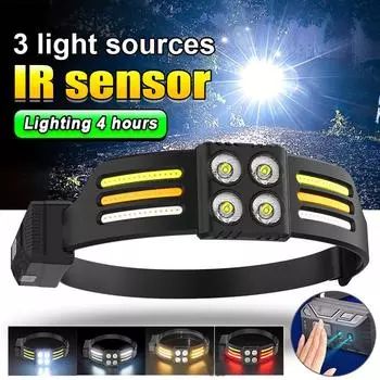 8000LM Индукционный налобный фонарь COB Светодиодный датчик Налобный фонарь Встроенная батарея Перезаряжаемая USB фара built in battery чёрный