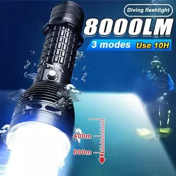 8000LM Upgrade XHP160 Фонарь для дайвинга Мощный профессиональный фонарь для дайвинга Перезаряжаемый подводный фонарь IP8 Водонепроницаемый фонарь для подводного плавания without battery