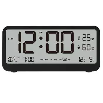 8001-EN Digital Clock Brightness Temperature Humidity Displaying Alarm Clock with Dual Alarms Modes Week Date & Month Display белый