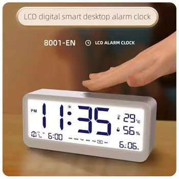 8001-EN Multifunctional Digital Clock LED Brightness Adjustable Temperature Humidity Displaying Alarm Clock with Dual Modes белый