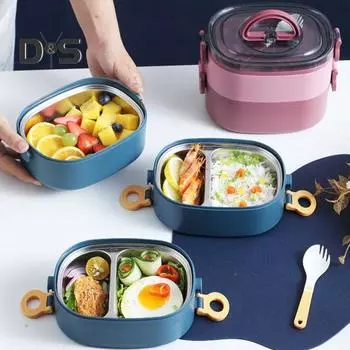 800/1400/2000 мл изолированные коробки для завтрака съемный портативный герметичный контейнер для обеда из нержавеющей стали для школы Single Layer синий