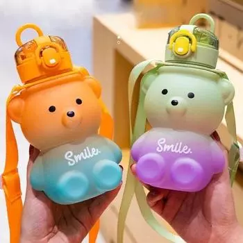 800 мл градиентная бутылка для воды в форме медведя, милая пластиковая спортивная чашка, детская школьная бутылка с соломинкой, чайник для воды, кружка для питья 1