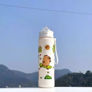 800 мл Милая чашка для воды с капибарой и соломинкой, дорожная чашка для воды, большая вместимость, бутылка для воды каваи для мальчиков и девочек, для ежедневного использования