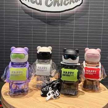 800 мл милый чайник кроссбоди мультяшный медведь дизайн замок открытая крышка прекрасная форма очаровательный подарок материал поликарбонат 800ML чёрный