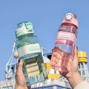 800 мл спортивная бутылка для воды большой емкости пластиковые стаканчики герметичная питьевая бутылка портативная чашка для воды для путешествий на открытом воздухе питьевая посуда 800ML чёрный