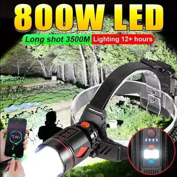 800 Вт светодиодный супер яркий налобный фонарь Long Shot 3500M перезаряжаемый налобный фонарь с зумом лампа для ночной рыбалки A-Headlamp