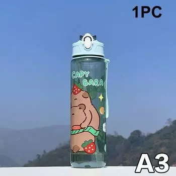 800Ml Cartoon Capybara Water Bottle Plastic Water Cup Portable Large Capacity With Straw Sports Water Bottle Travel Outdoor