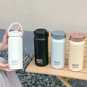 800ml Double Stainless Steel Vacuum Flask With Straw Large Capacity Portable Outdoor Sport Travel Thermal Bottle Tumbler 800ml чёрный