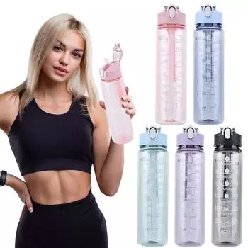 800ml Sports Water Bottle Leakproof Portable Drinking Cup Large Capacity Motivational Drinking Bottle for Outdoor Sports зелёный
