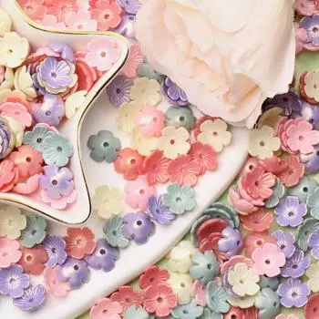 800шт 10.5мм Бусины Акрил Модный пятилепестковый цветок Ручная работа Материалы Цветные