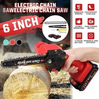 800W Electric Chain Saw Lithium Battery 6 Inches Portable Electric Pruning Saw Woodworking Tool with 2 Battery for Garden Logging Black