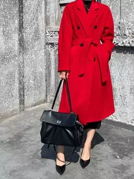 801 Классическое пальто-кокон двубортное двустороннее кашемировое пальто средней длины осенне-зимнее утолщенное женское 25 S