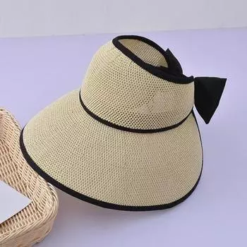 8084 Straw Hat K-style Topless Hat Female Summer Sun Hat Outdoor Sun Hat Foldable Big Brim Beach Hat Beige