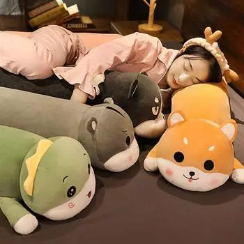 80/100 см гигантские мультяшные животные, плюшевая подушка для сна, фаршированный динозавр, собака Хаски, собака Шиба-ину, хомяк, крупный рогатый скот, плюшевые игрушки для детей 80cm