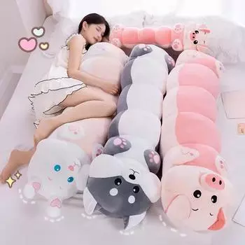 80/100 см Милый мягкий кролик свинья хаски гусеница плюшевая большая длинная подушка мягкая игрушка в виде червяка кукла детский подарок на день рождения 80cm