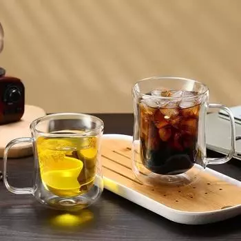 80/220/300/400 мл Прозрачная стеклянная чашка с двойными стенками Креативная теплоизоляция Антиожоговая чашка для воды Чашки для молока, лимонного сока, кофе 300ML