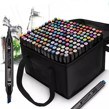 80/60/40/30 цветов Art Mark Pen Растворимая ручка Ручка с двойным наконечником Маркерная точка Мультфильм Граффити Искусство Крутые маркеры для эскизов для дизайнеров 1 Color чёрный