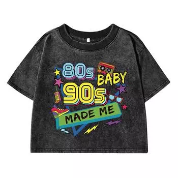 80 90S Hip-Hop Music Printing Female Washed Short T Shirt Summer Casual Tshirt Street Clothes Fashion Loose Distress Tee M
