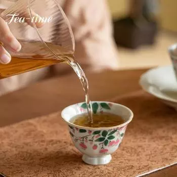 80 мл керамическая чашка с ручной росписью «Падающие цветы» в стиле ретро, трава, дерево, серая чашка на высоких ножках, личная мастерская кружка, чайная посуда кунг-фу, подарок A-7.8X5.0CM 80ML