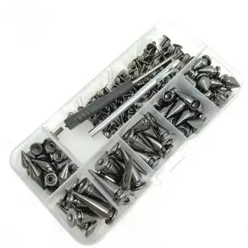 80 наборов разных размеров для одежды, набор шипов, сделай сам, украшение, конус, винт, креативный панк, заклепки, кожа, ремесло чёрный