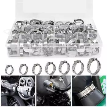 80 шт. хомутов для шланга из нержавеющей стали с одним ушком, устойчивых к коррозии, широко используемых зажимных фитингов с одним ушком 1 Set