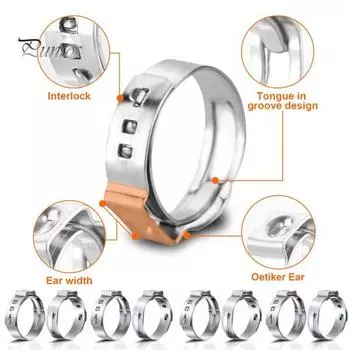 80 шт. хомутов для шланга из нержавеющей стали с одним ушком, устойчивых к коррозии, широко используемых зажимных фитингов с одним ушком 1 Set