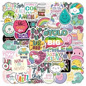 80 шт. наклейки с модными словами VSCO Pop, милый слоган, вдохновляющий креативный текст для девочек, детей, мультяшная наклейка Kawaii на ноутбуке, холодильнике, бутылке с водой, столе