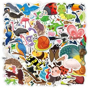 80 шт. наклейки с животными для детей, обучение, милые насекомые, птицы, существа, граффити, наклейка на ноутбук, холодильник, бутылка с водой, стол для мальчиков и девочек