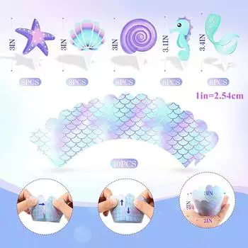 80 шт. оберток и топперов для кексов в виде русалки, двухсторонние формочки для кексов, украшения для кексов на день рождения, свадьбу, рождение ребенка