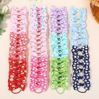 80 шт. Резинки для волос из эластичной ленты со случайным цветным принтом, Детские, для девочек, Разноцветные, Ручной работы, С бантиками, Детские аксессуары для волос