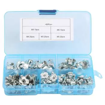 80 шт. углеродистая сталь Т-образная гайка с четырьмя зубцами M34568 тройники гайки наборы для деревообрабатывающей мебели